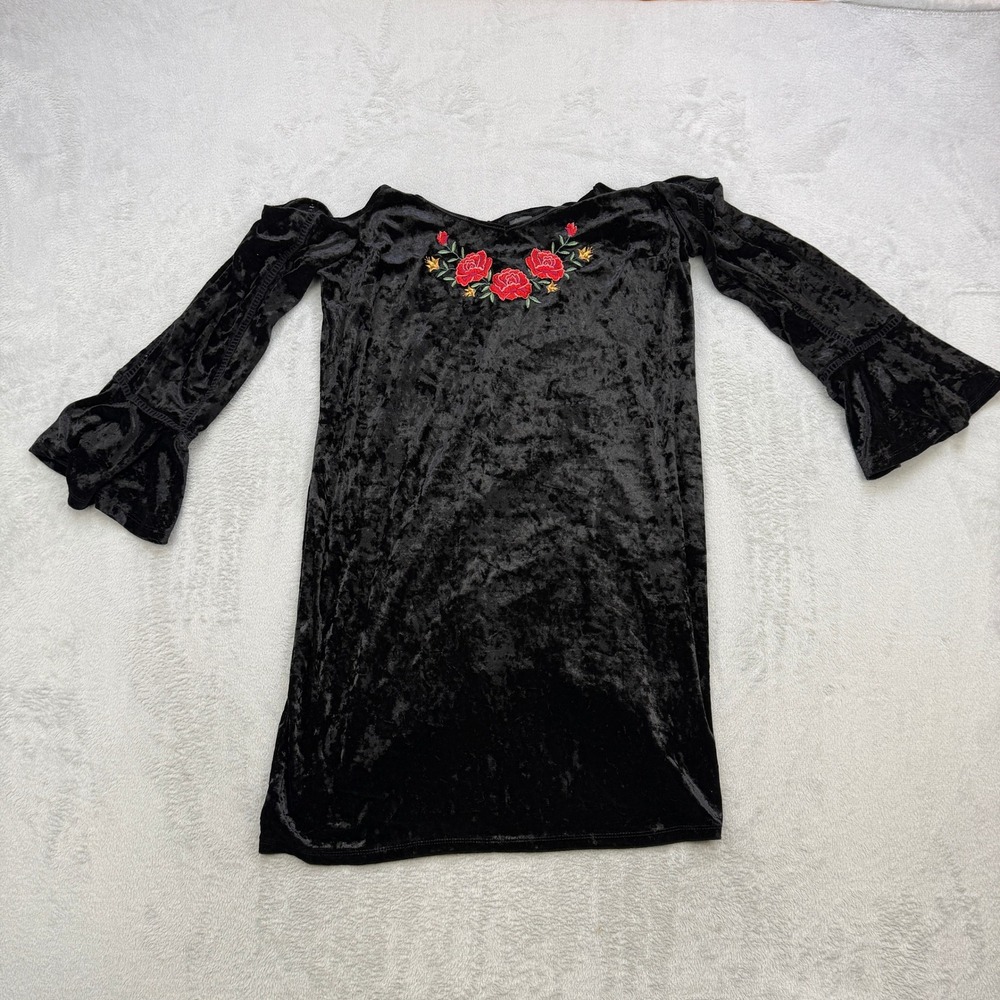 Disney Pixar Coco Dress Womens XL Black Crushed Velvet Rose Embroidered Goth Y2K